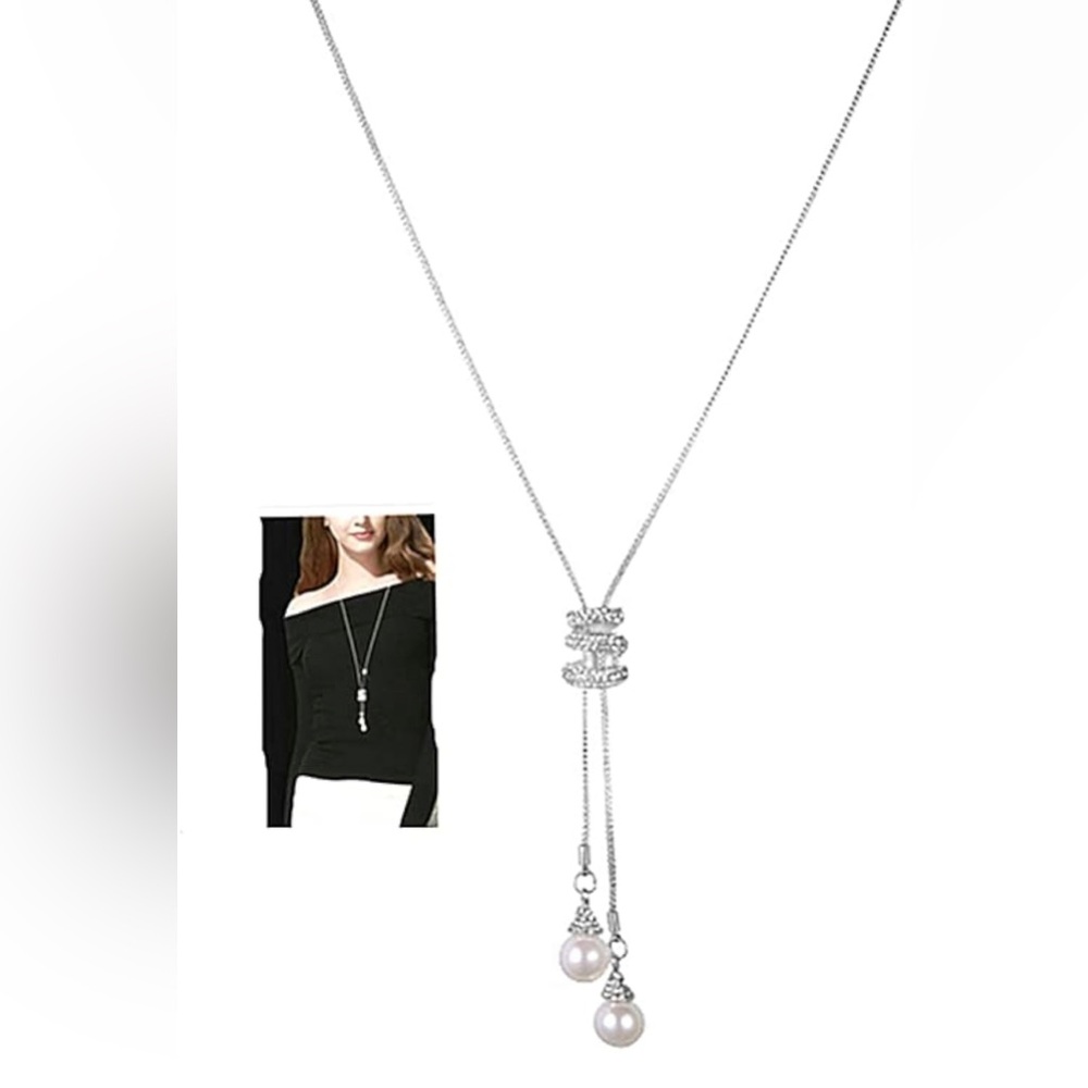 NWT Cathercing Spiral Pearl Pendant Long Necklace, Adjustable Elegant Jewelry